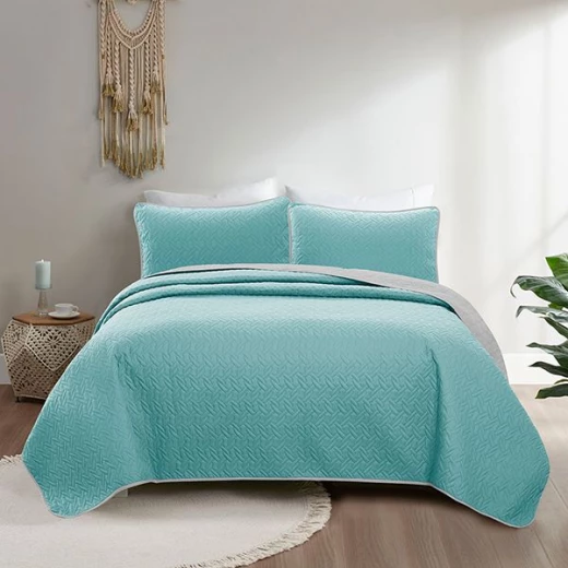 طقم مفرش سرير مزدوج الوجه كروس، باللون التركواز والفضي، مقاس مجوز, 4 قطع 270*250 سم من نوفا هوم - نوفا هوم - Image 9