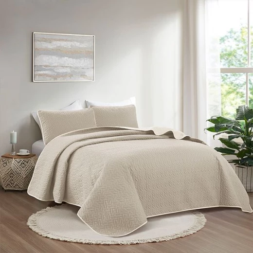 Nova home cross double face bedspread set, beige and ivory color, king size, 4 pieces Nova home cross double face bedspread set, beige and ivory color, king size, 4 pieces