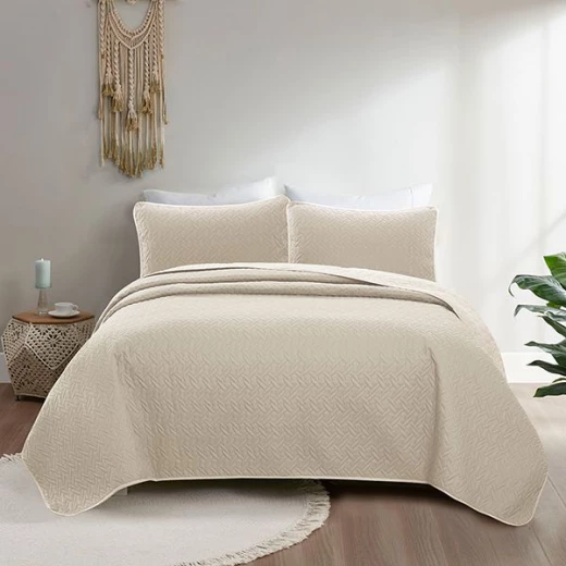 Nova home cross double face bedspread set, beige and ivory color, king size, 4 pieces - Nova Home - Image 2