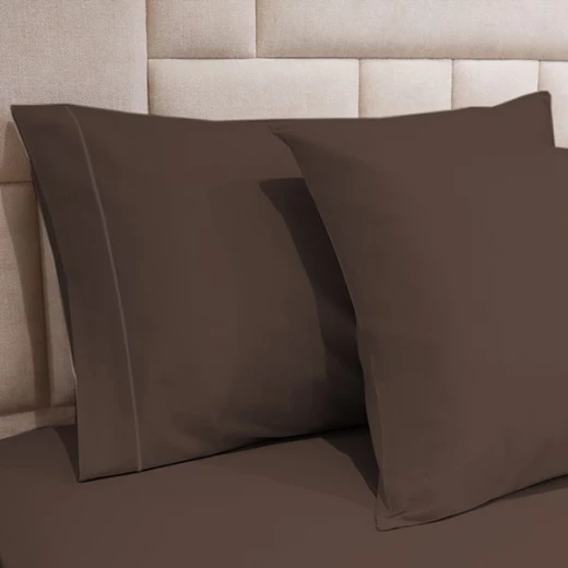 طقم شرشف مطاط بتصميم سادة, قطن, باللون البني داكن, حجم مجوز, 3 قطع من فيلدكريست - فيلدكريست - Image 2