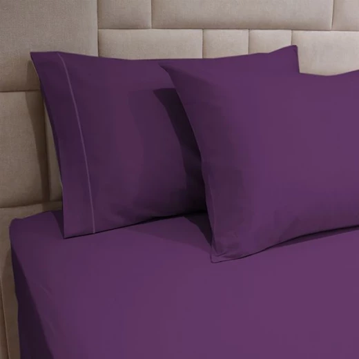 طقم شرشف مطاط بتصميم سادة, قطن, باللون البنفسجي داكن, حجم مجوز, 3 قطع من فيلدكريست - فيلدكريست - Image 4