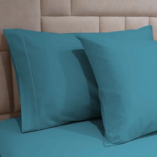طقم شرشف مطاط بتصميم سادة, قطن, باللون التركواز, حجم مجوز, 3 قطع من فيلدكريست - فيلدكريست - Image 2