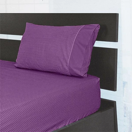 Cannon Dots And Stripes Fitted Sheet Set, Poly Cotton, Dark Purple Color, Twin Size Cannon Dots And Stripes Fitted Sheet Set, Poly Cotton, Dark Purple Color, Twin Size