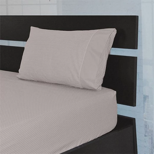 Cannon dots and stripes fitted sheet set, poly cotton, beige color, queen size, 3 pieces - Cannon - Image 2
