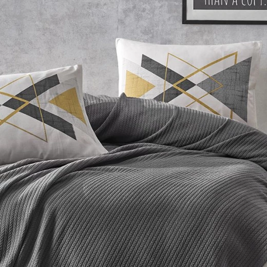 Nova Home Trigon Pique Bedspread Set, Dark Grey Color, Twin Size, 3 Pieces - Nova Home - Image 4