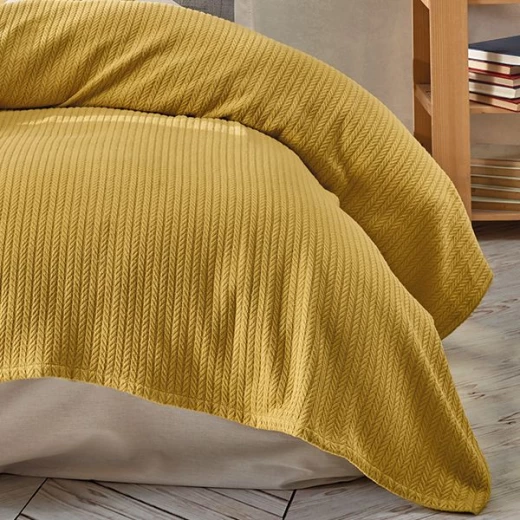 طقم كفر سرير بيكيه, باللون الأصفر, حجم مجوز, 4 قطع من نوفا هوم - نوفا هوم - Image 2