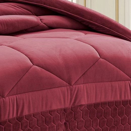 Nova Home Bee Cell Embossed Flannel Winter Comforter Set - King/Super King - Burgandy 6 Pcs - Nova Home - Image 3