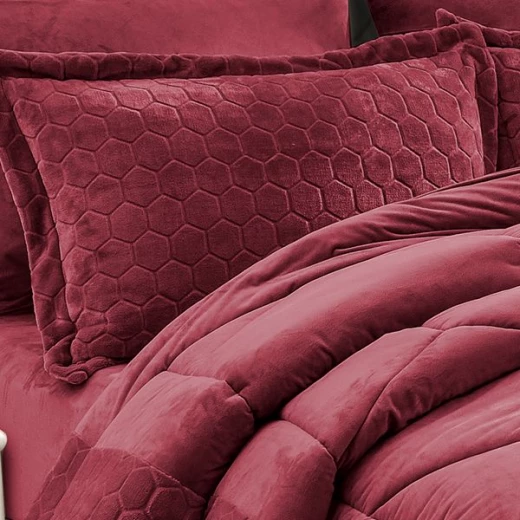 Nova Home Bee Cell Embossed Flannel Winter Comforter Set - King/Super King - Burgandy 6 Pcs - Nova Home - Image 2