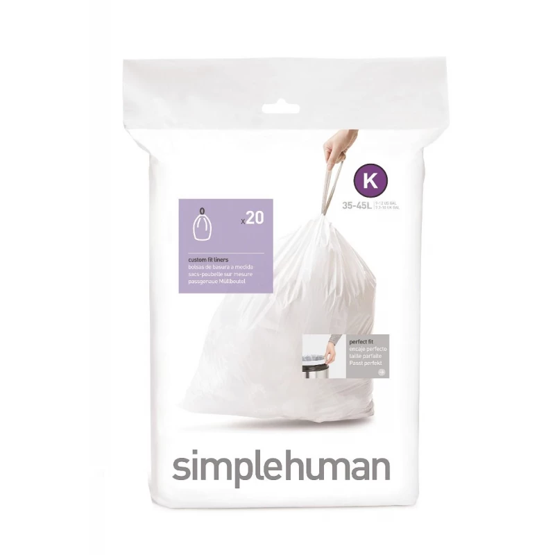 Simplehuman Custom Fit Liners, White Color, 35 To 45 Liter, 20 Pieces - Simplehuman