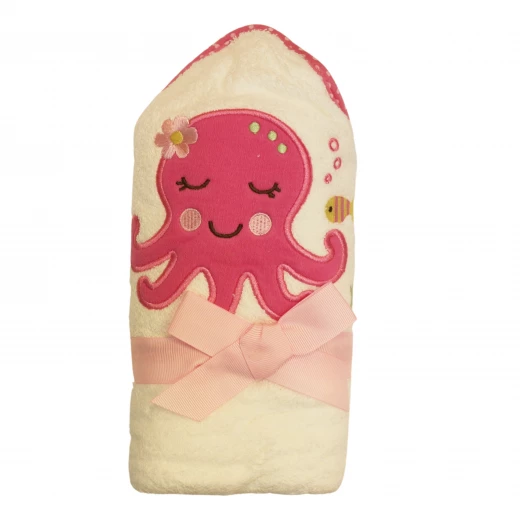 Soft Baby Bath Towel, Octopus Design, Dark Pink Color Soft Baby Bath Towel, Octopus Design, Dark Pink Color