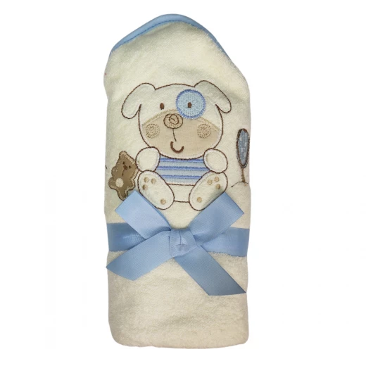 Soft Baby Bath Towel, Puppy Design, Light Blue Color Soft Baby Bath Towel, Puppy Design, Light Blue Color