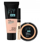 كريم اساس غير لامع، رقم 220 + خافي العيوب، رقم 10 + بودرة غير لامعة, رقم 128 من مايبيلين - Maybelline