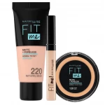 كريم اساس غير لامع، رقم 220 + خافي العيوب، رقم 20 + بودرة غير لامعة, رقم 128 من مايبيلين - Maybelline