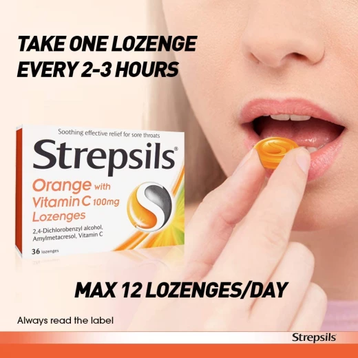 Strepsils Orange & Vitamin C Lozenges, 36 Pieces - Strepsils - Image 2