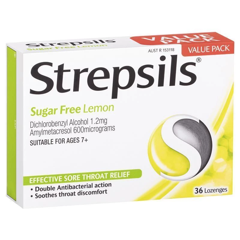 Strepsils Lemon Sugar Free Lozenges, 36 Pieces - Strepsils