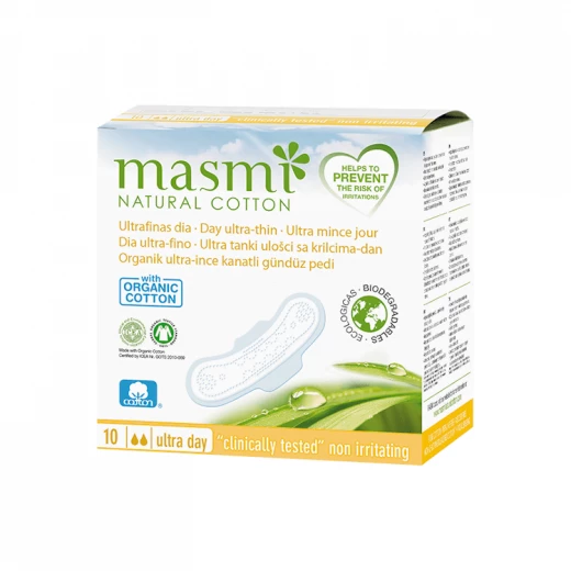 Masmi Ultrathin Day Pads With Wings, Organic Cotton, 10 Pieces Masmi Ultrathin Day Pads With Wings, Organic Cotton, 10 Pieces