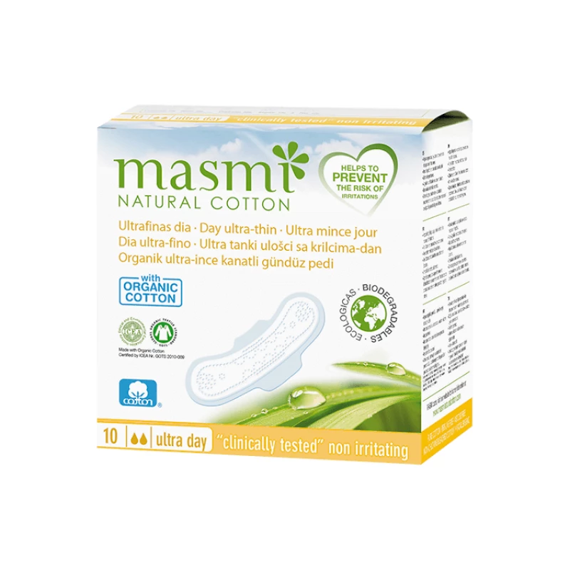 Masmi Ultrathin Day Pads With Wings, Organic Cotton, 10 Pieces - Masmi Organic Cotton