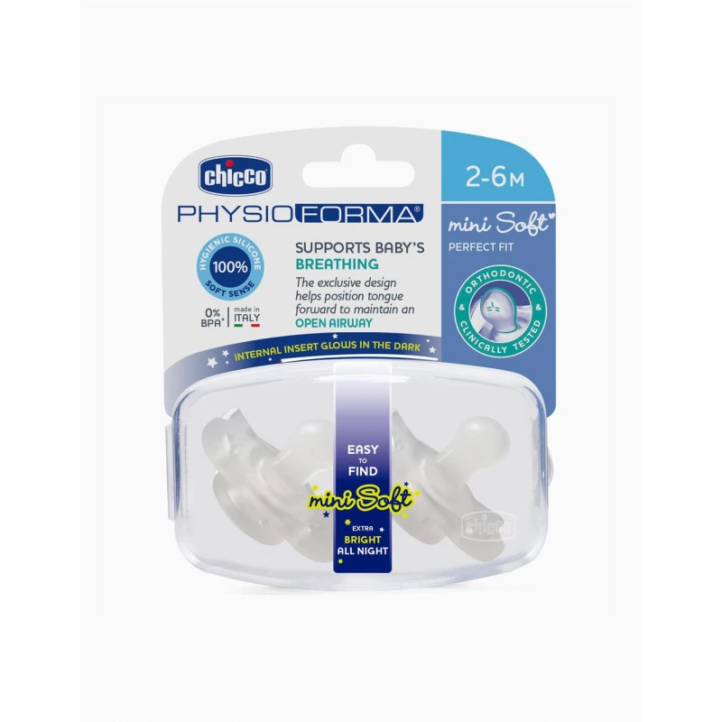 Chicco Soothers Mini Soft Sil Neutral, 2-6 Months, 2 Pieces - Chicco