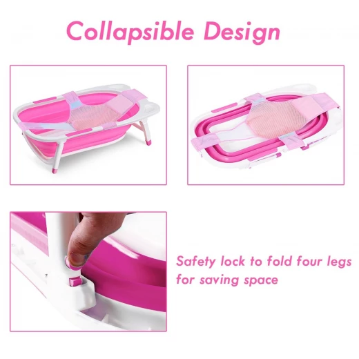 Baby Folding Collapsible Portable Bathtub with Block, زهري - Image 2