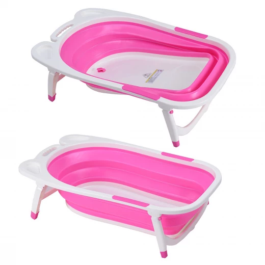 Baby Folding Collapsible Portable Bathtub with Block, زهري - Image 3