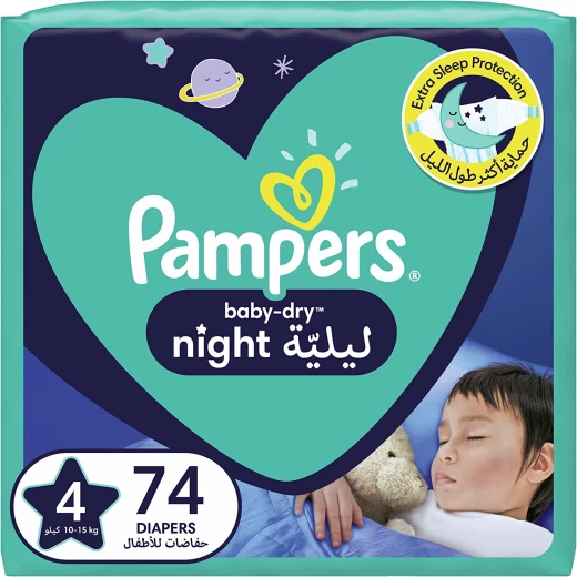 حفاضات بامبرز بيبي دراي ليلاً ، مقاس 4 ، 10-15 كجم ، 74 حفاضة - بامبرز - Image 2