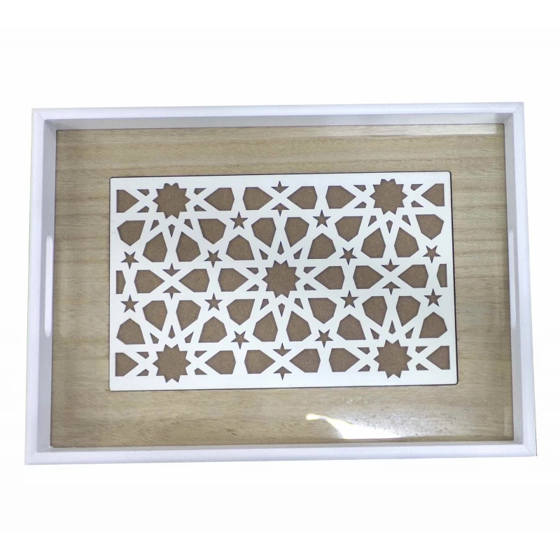 صينية تقديم خشبية بسطح زجاجي، 30 × 40 × 4.5 سم