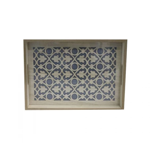 صينية تقديم خشبية مستطلية بسطح زجاجي، 30 × 40 × 4.5 سم صينية تقديم خشبية مستطلية بسطح زجاجي، 30 × 40 × 4.5 سم