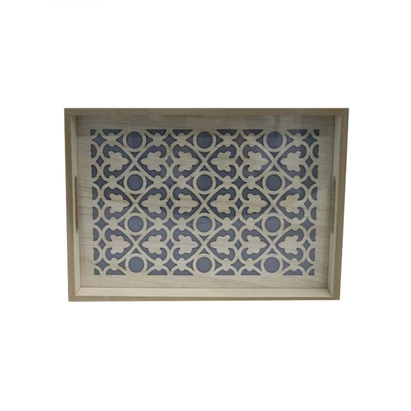 صينية تقديم خشبية مستطلية بسطح زجاجي، 30 × 40 × 4.5 سم