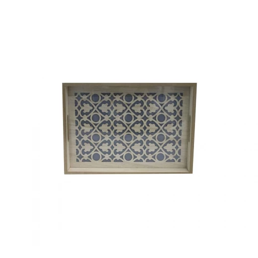 صينية تقديم خشبية مستطلية بسطح زجاجي، 35 × 25 × 4.5 سم صينية تقديم خشبية مستطلية بسطح زجاجي، 35 × 25 × 4.5 سم