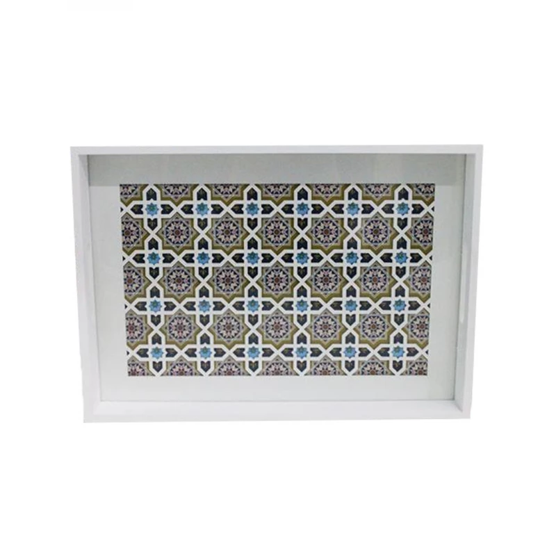 صينية تقديم خشبية بسطح زجاجي، باللون الأبيض، 30 × 40 × 4.5 سم