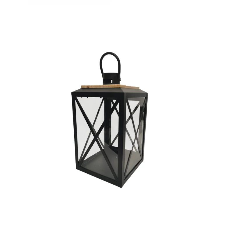 فانوس زجاجي ومعدني، باللون الأسود، 14 × 14 × 27.5 سم