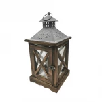 فانوس زجاجي ومعدني، باللون الرمادي، 16 × 16 × 34 سم