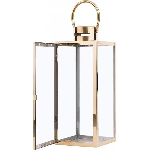 فانوس زجاجي ومعدني، باللون الذهبي، 18 × 18 × 49 سم - Image 2