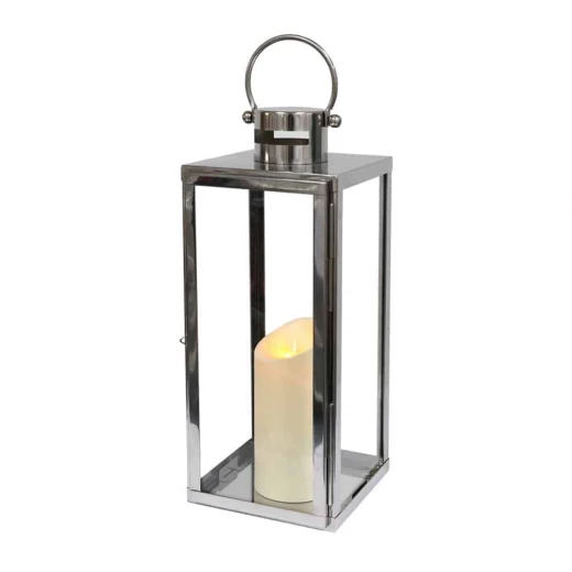 فانوس زجاجي ومعدني، باللون الفضي، 18 × 18 × 49 سم - Image 2