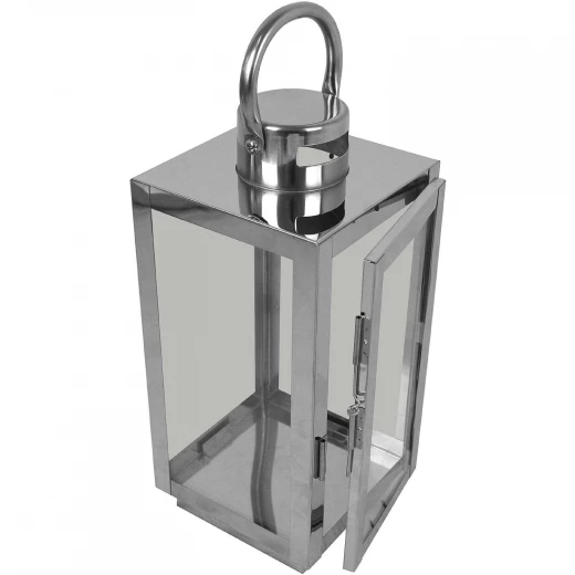 فانوس زجاجي ومعدني، باللون الفضي، 14 × 14 × 39 سم - Image 3