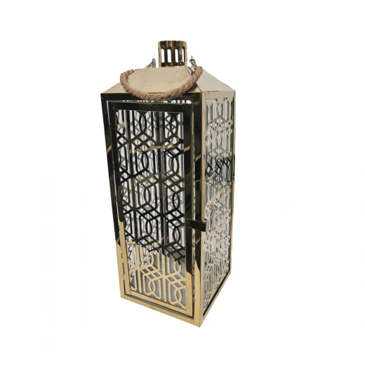 فانوس زجاجي ومعدني، باللون الذهبي، 18 × 18 × 48 سم فانوس زجاجي ومعدني، باللون الذهبي، 18 × 18 × 48 سم