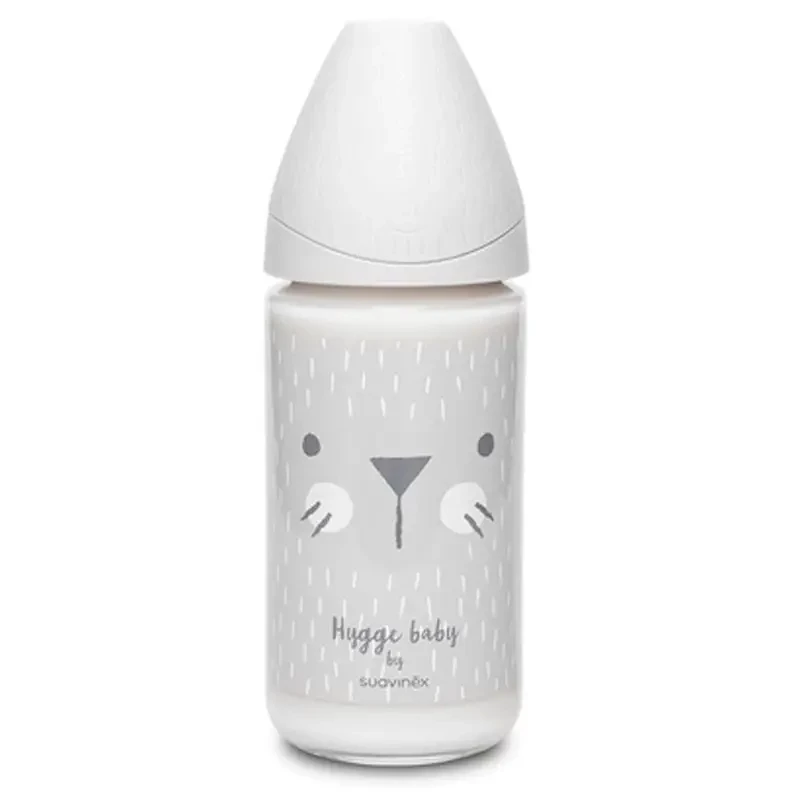 Suavinex Glass  Feed Bot 3p S Whiskers 240ml, Grey - Suavinex