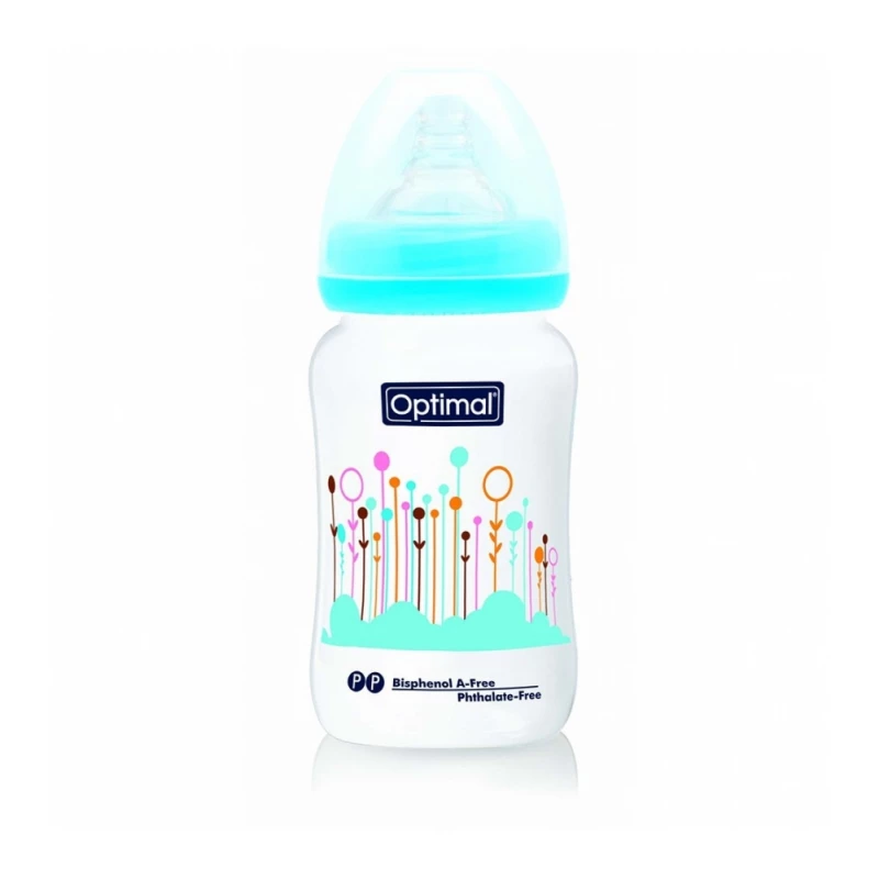 Optimal Wide Neck Baby Bottle, Blue Color, 240 Ml - Optimal