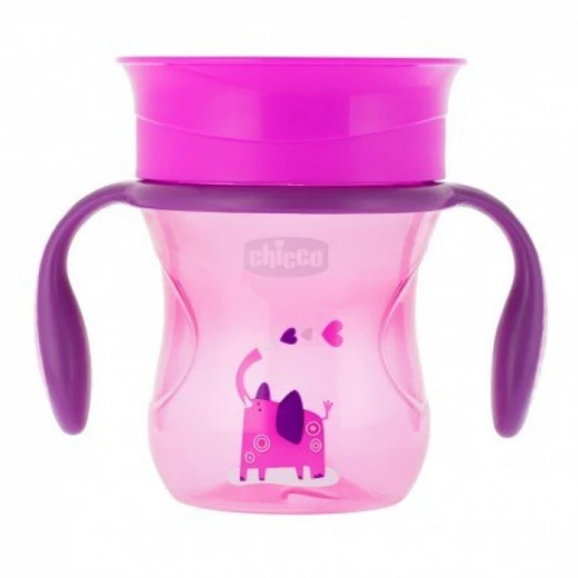 Chicco NaturalFit 360 Degree Rim Trainer Sippy Cup with Handles, in Pink, 200 ml, +12 months - Chicco - Image 3