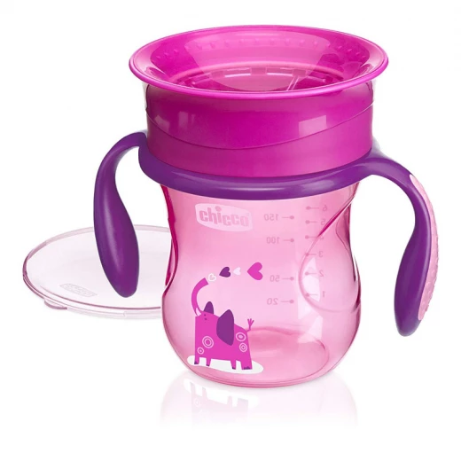 Chicco NaturalFit 360 Degree Rim Trainer Sippy Cup with Handles, in Pink, 200 ml, +12 months - Chicco - Image 5