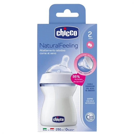 Chicco Natural Feeling + 2m زجاجة تدفق متوسط 250 مل Chicco Natural Feeling + 2m زجاجة تدفق متوسط 250 مل