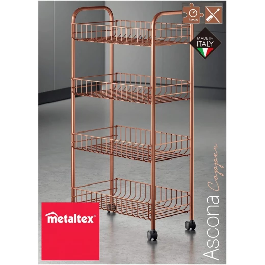 عربة دحرجة مطلية نحاسي من 4 طبقات، 41 × 23 × 84 سم من ميتالتكس - ميتالتكس - Image 2