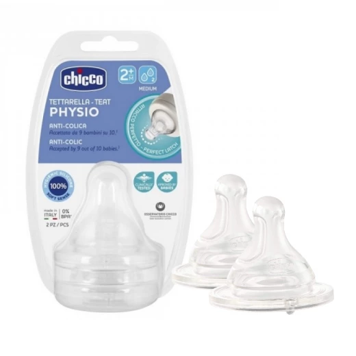Chicco Physio Teat Anti-Colic Silicone Nipple Food Flow 2m +, 2 pieces Chicco Physio Teat Anti-Colic Silicone Nipple Food Flow 2m +, 2 pieces