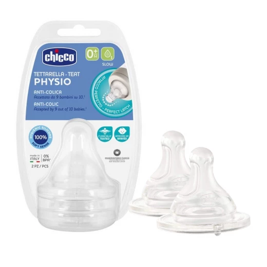 Chicco Physio Teat Anti-Colic Silicone Nipple Food Flow 0m +, 2 pieces Chicco Physio Teat Anti-Colic Silicone Nipple Food Flow 0m +, 2 pieces