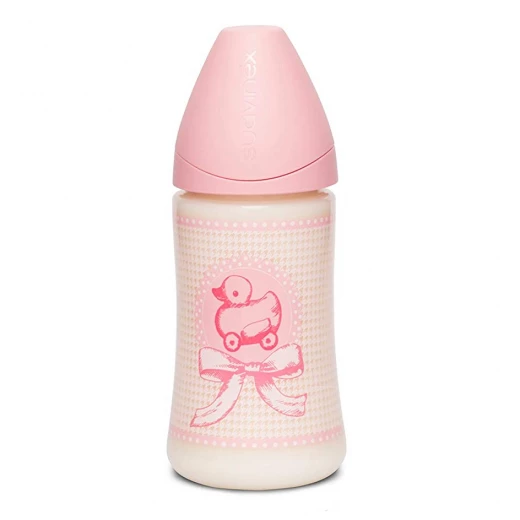 Suavinex Wide Neck Feeding Bottle For 0-6 Months, Pink Color, 270 ML Suavinex Wide Neck Feeding Bottle For 0-6 Months, Pink Color, 270 ML