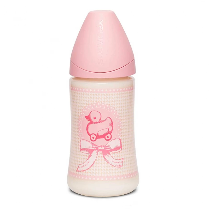 Suavinex Wide Neck Feeding Bottle For 0-6 Months, Pink Color, 270 ML - Suavinex