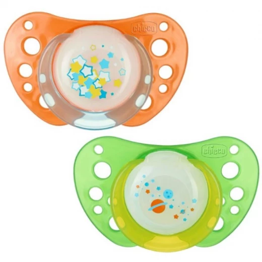 Chicco Soother Physio Air Lumi Silicone (6-12 شهر ) 2 Pcs Chicco Soother Physio Air Lumi Silicone (6-12 شهر ) 2 Pcs