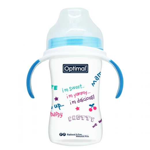 Optimal Extra Wide Neck Feeding Bottle With Handle 240 Ml, Blue Color Optimal Extra Wide Neck Feeding Bottle With Handle 240 Ml, Blue Color