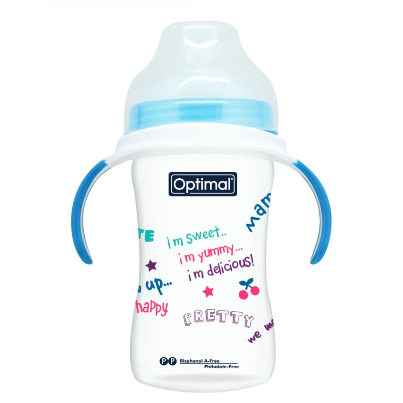 Optimal Extra Wide  Neck Feeding Bottle With Handle 240 Ml, Blue Color - Optimal