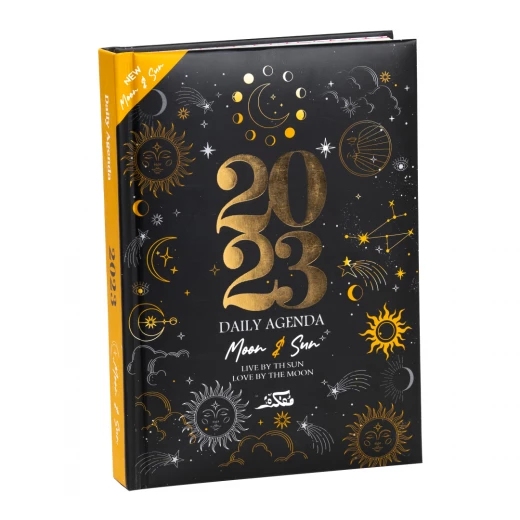 أجندة يومية 2023, 416 صفحة, بتصميم القمر والشمس من مفكرة